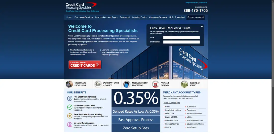 Credit Card Processing Specialists website screenshot