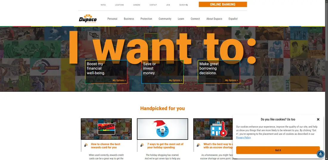 Dupaco Community Credit Union website screenshot