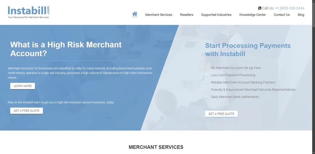 Instabill Merchant Accounts website screenshot