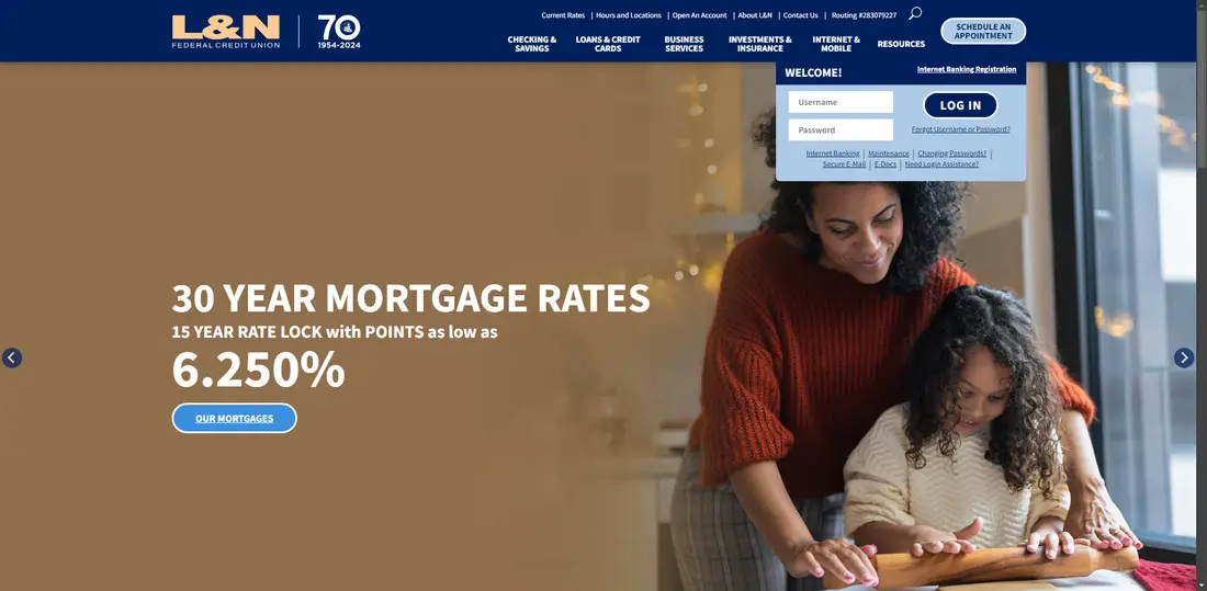 L & N Federal Credit Union website screenshot