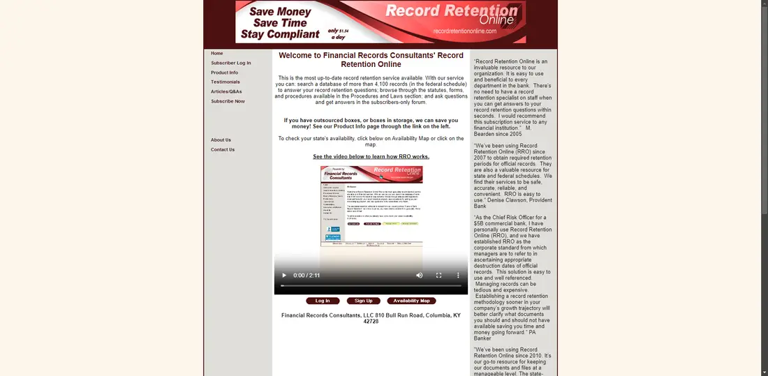 Record Retention Online website screenshot