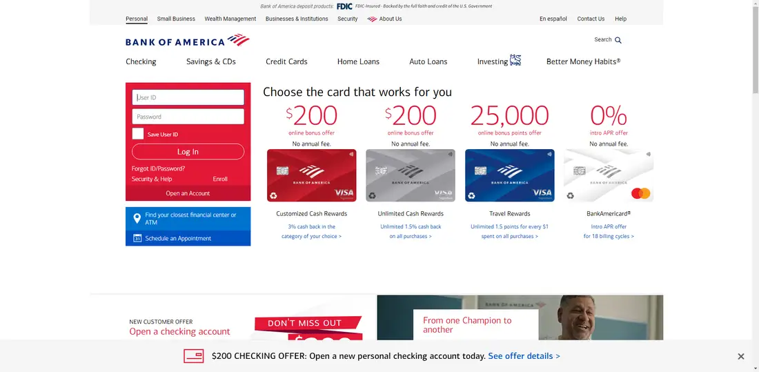 Bank of America Corporation website screenshot