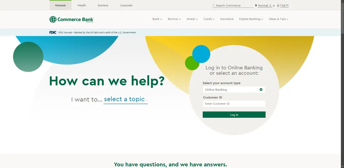 Commerce Bank website screenshot