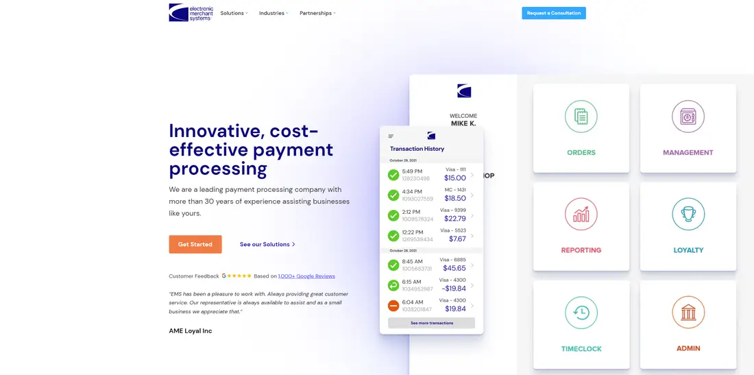 Electronic Merchant Systems website screenshot