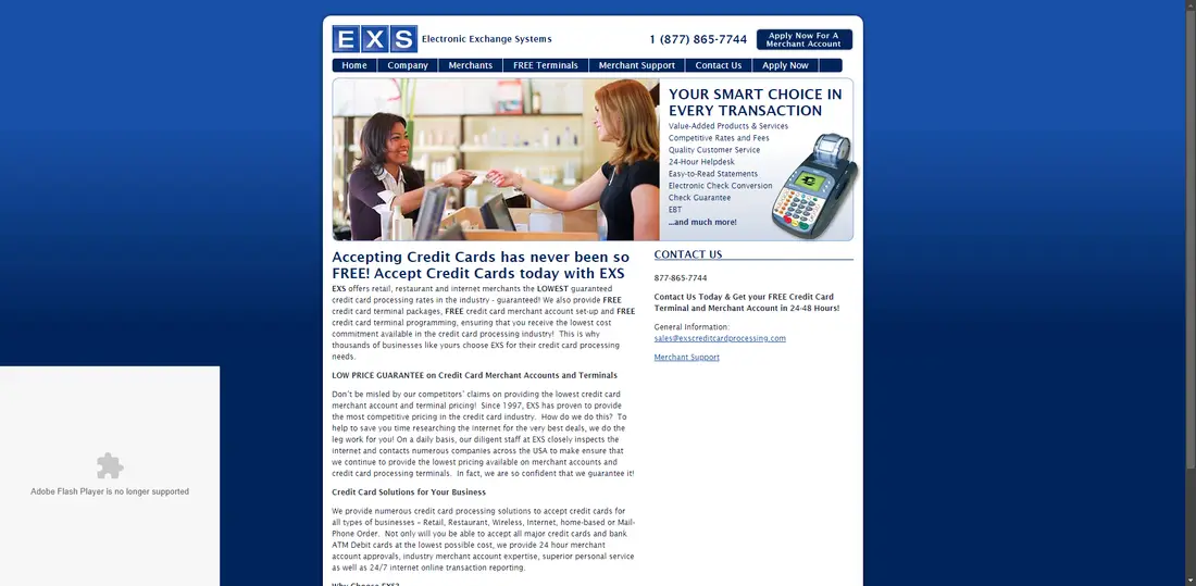 EXS Credit Card Processing website screenshot