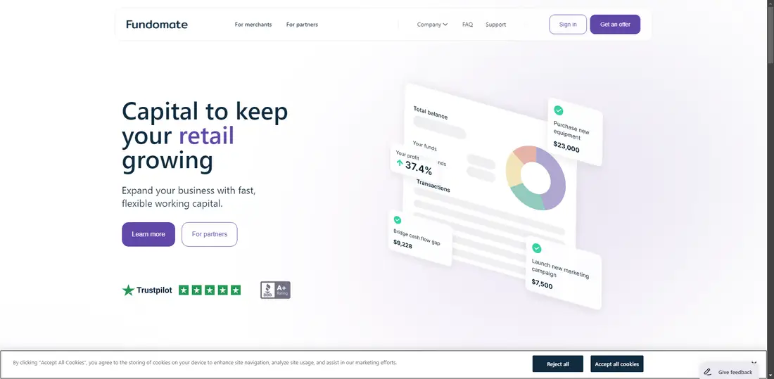 Business Cash advance website screenshot