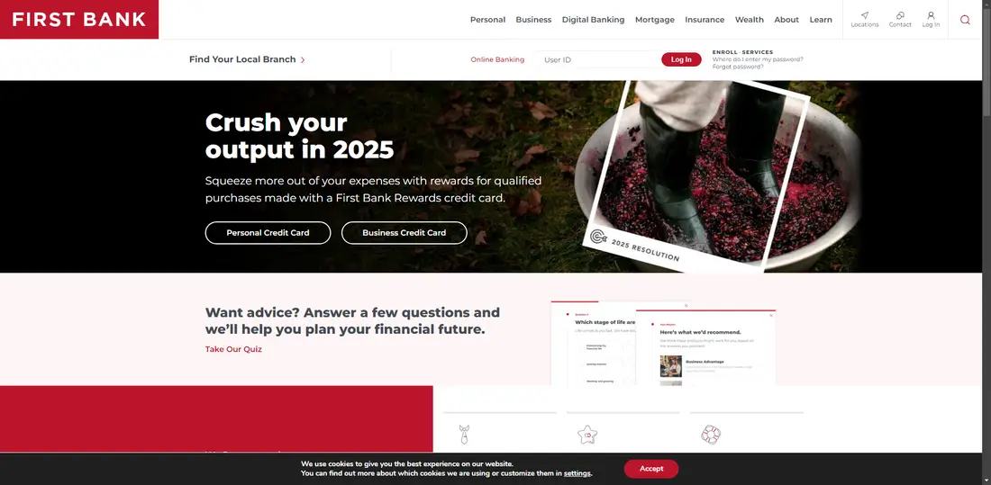 First Bank website screenshot