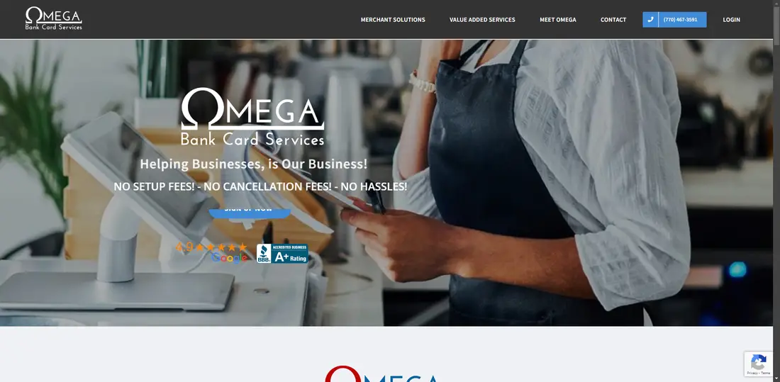 Omega Bank Card Services website screenshot