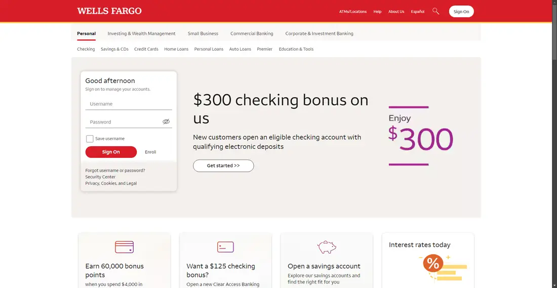 Wells Fargo & Company website screenshot